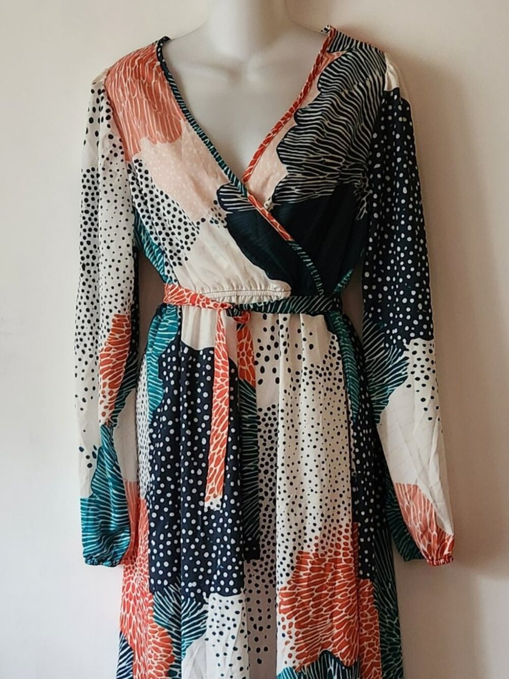 Pretty multi print dress sz XL teal orange white NWOT